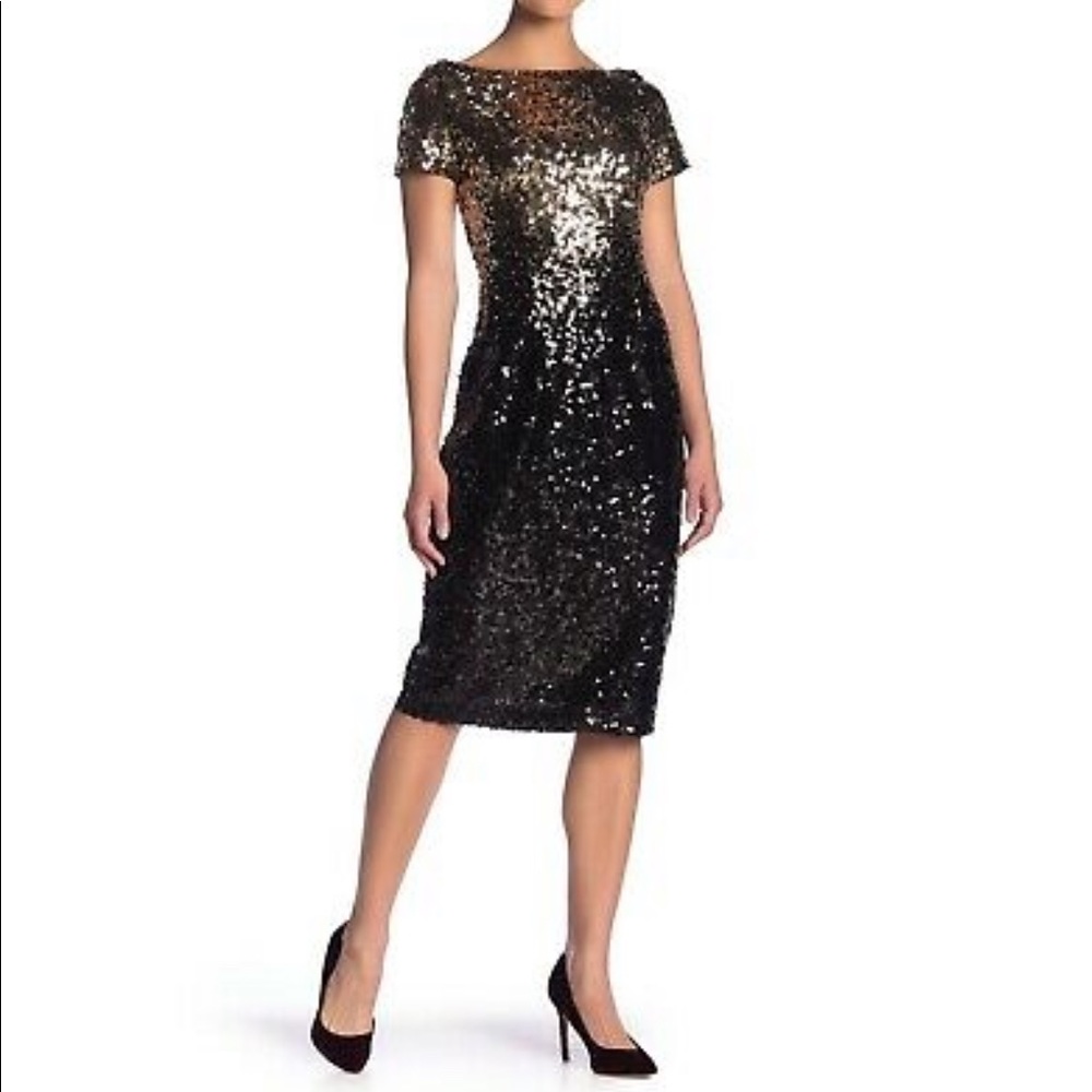 MARINA - ombré gold - black sequin sheath dress